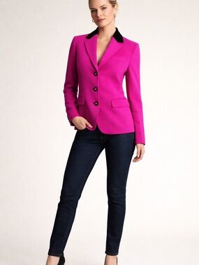 Ralph Lauren Fuchsia Wool Blazer Velvet Collar Crest Buttons